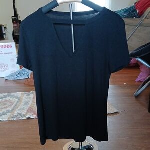 Black V-Neck Short Sleeve Women's Top